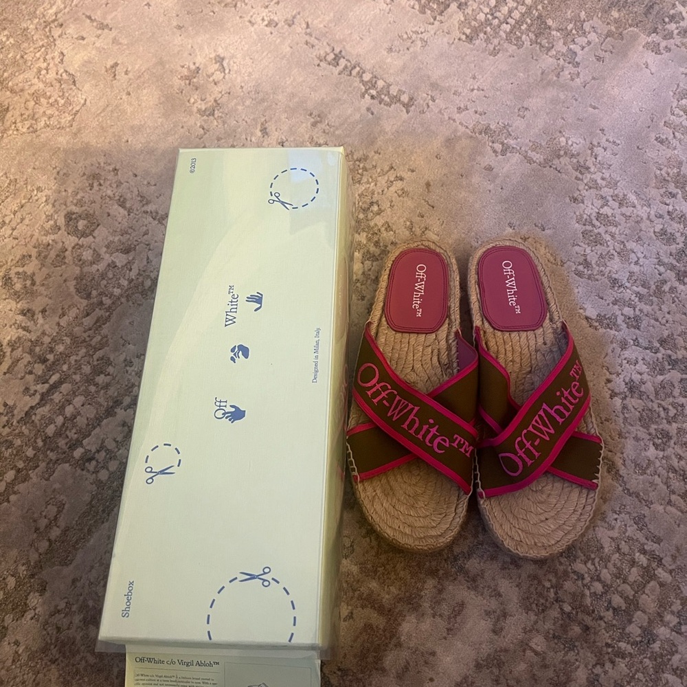 off white bookish criss cross espadrille pink and olive